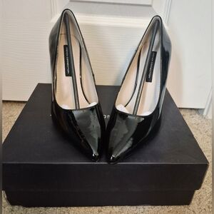 French Connection Black Patent Pointed Pump Heels